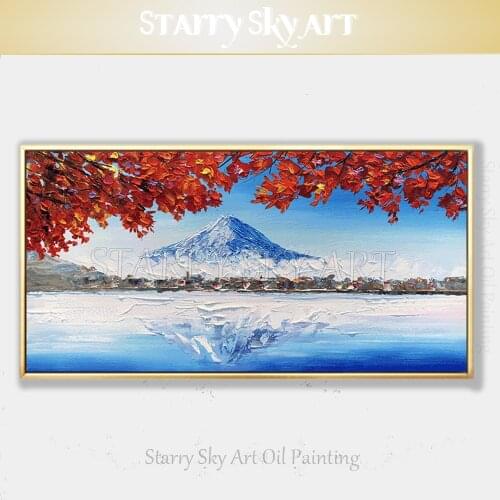 High Skills Artist Hand-painted Landscape Mount Fuji Oil Painting on Canvas Knife Painting Japan Landscape Mount Fuji Painting