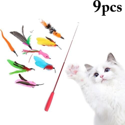 Legendog 6Pcs/Set Cat Wand Toy Cat Favors Fake Feather Decor Cat Teaser Replacement With Extendable Pole Pet Supplies