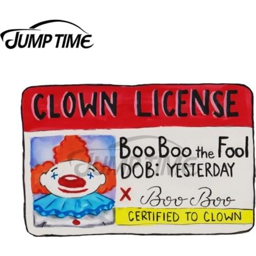 JumpTime 13 x 10.5cm Clown License Car Stickers Cartoon Waterproof Decal Motorcycle Trunk Truck Windshield Bumper Decoration