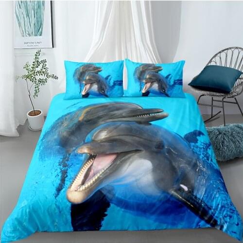 3D Duvet Cover Sets Quilt Covers Comforter Case Set Bedding Set King Queen Full Twin Double Single Size Blue Dolphin Bed Linen