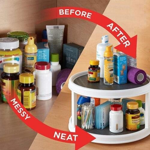 Kitchen Condiment Round Tray 360 Rotating Storage Tray Convenient Rotating Spice Rack Non-Slip TPR Home Cosmetics Organizer
