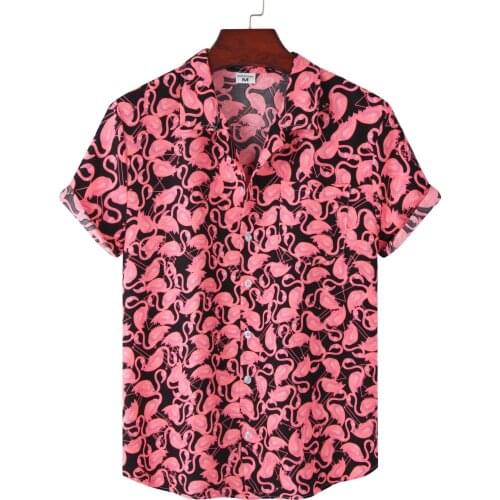 Summer New Short Sleeve Flamingo Print Beach Shirts Casual Hawaiian Aloha Shirt for Men Holiday Party Vacation Clothing Camisas