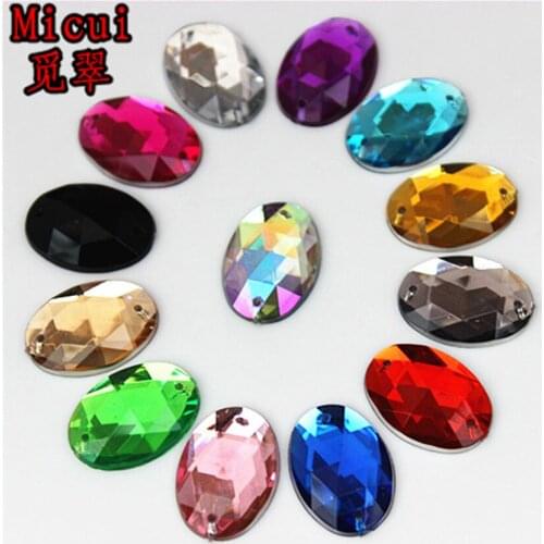 Micui 50PCS 13*18mm Oval Acrylic Rhinestones Crystal Flat Back Beads Sew On Stones For Clothing Craft Decoration MC254