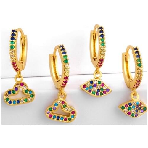 Evil eye cloud multicolor Brass micro pave cz zircon cubic zirconia drop Hoop Earrings studs copper gold plated crystal xfg23
