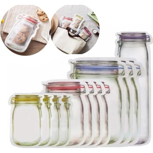 Reusable Mason Jar Zipper Bags Food Sealed Storage Bag Food Container Zipper Bags Leakproof Sandwich Saver Bag Kitchen Organizer