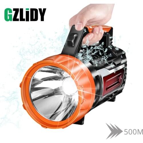 Powerful Spotlight Portable LED Searchlight Super Bright Flashlight with Side Light USB Charging Fishing Lamp Waterproof Torch