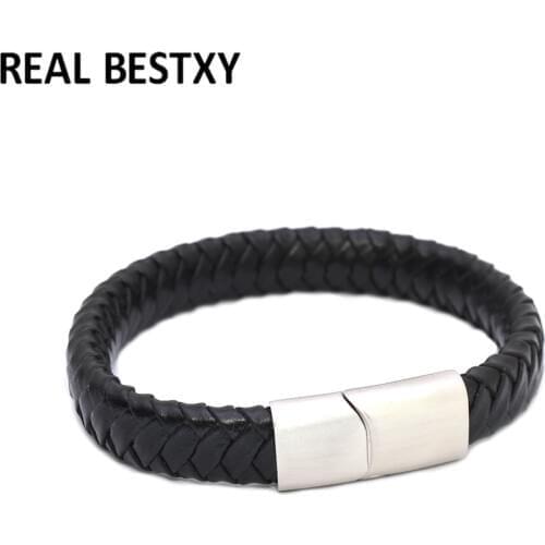 5pcs/lot Mens Bracelet Black Braided Leather Bracelets for Men Stainless Steel Clasp Wholesale Jewelry woman and men jewelry
