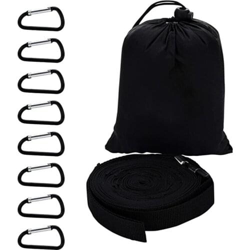 Outdoor Hanging Organizer Clothesline Campsite Storage Strap Loop With 19 Carabiner Hooks Camping Yard Garden Home Tools