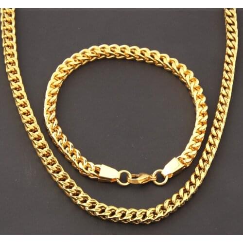 New Fashion 316L Stainless Steel Gold Jewelry Choker Collar Necklace 24"&Bracelet 9.44" Mens Unisexs Jewelry Sets Wholesale