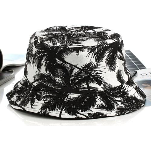Two Side Reversible Coconut Tree Bucket Hat Unisex Printing Hip Hop Hat Women Men Panama Cap Fisherman Hat gorros de pescador