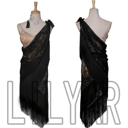 New Latin dance dress competition dress performance Dress Adult custom black scarf and Jumpsuitor Skirt Split Skirtes