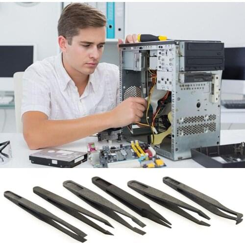 Portabl E Straight Bend Anti-static Plastic Tweezer Maintenance Heat Resistant Repair Tool Multifunction Black New 2021