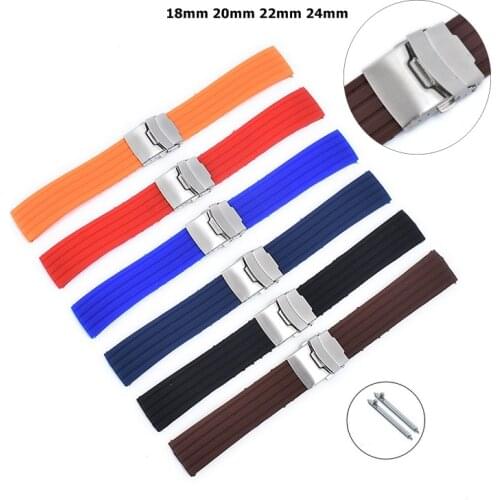 Silicone Strap Folding Buckle for Samsung Galaxy Watch Gear S2 S3 Quick Release Rubber Bracelet Strap Band 18mm 20mm 22mm 24mm