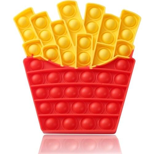 Silicone Cartoon French Fries Push Bubble Gadget Toy Pendant Sensory Toy Relieving Anxiety Autism Toy Fingertip Anti-stress Toy