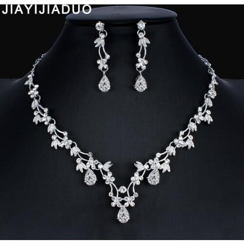 Jiayijiaduo Bridal Wedding Jewellery sets for Women Bridesmaid Banquet Jewelry Crystal Silver Color Necklace Earrings Set Girl