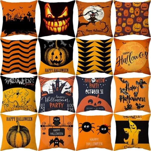 45X45CM Happy Halloween Decoration For Home Cartoon Pumpkin Bat Ghost Pillowcase Horror Halloween Party Supplies Accessories
