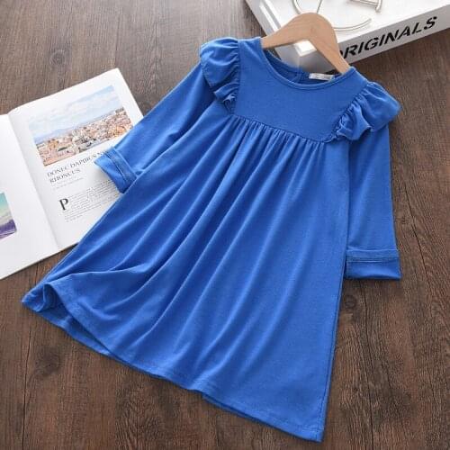 Girls Spring Autumn Dresses Full Sleeve Kids Solid Color Elegant Dresses Long Sleeve Children Casual Ruffles Clothing