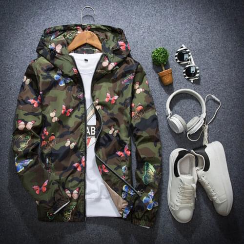 High Quality Mens Summer Camo Windbreaker Jacket Thin Male Camouflage Coats Women New Spring Autumn Hooded Butterfly Windbreaker