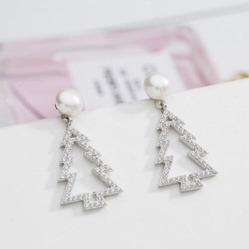 Christmas Tree Diamond Eardrop 925 Sterling Silver Stud Earings Personalized Earrings For Women Platinum Jewelry Gift wholesale