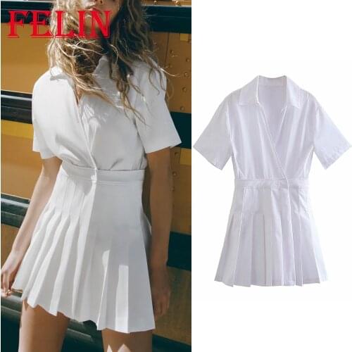 Za Summer White Jumpsuit Dress Women Short Sleeve Drapped V Neck Mini Dress Playsuits Fashion 2021 Elegant Bodysuit Vestidos