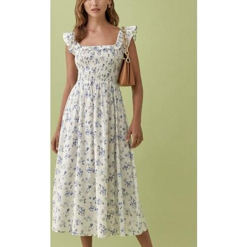 Ladies Floral Print Dress Short Sleeve Round Neck Long Dress Summer Vacation Dress