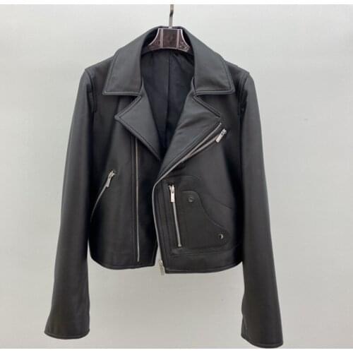 Women Genuine Leather Coat 2021 New Fashion Winter Lady Real Sheepskin Jackets Zipper Slim short Motorcycle jacket