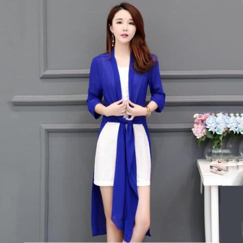 Womens Summer Solid Chiffon Sunscreen Kimono Long Cardigan Top Side Split Casual Loose Slim Open Front Tops Plus Size M-7XL 8XL