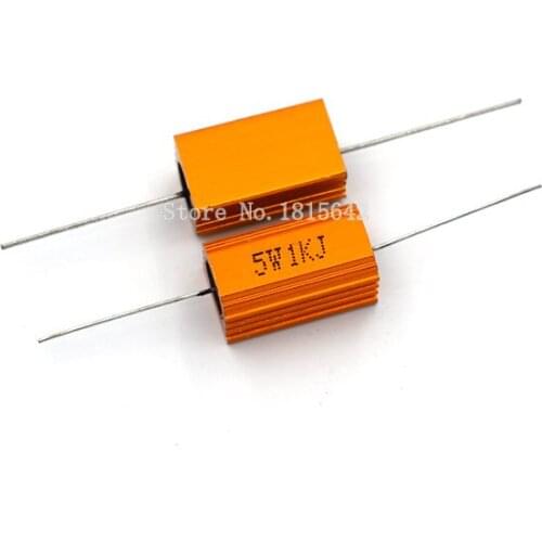 2PCS RX24 5W 1KR 1KRJ 1KJ Power Metal Shell Aluminium Gold Resistor Power Resistance Golden Heat Sink Resistor 5Watt 1K ohm