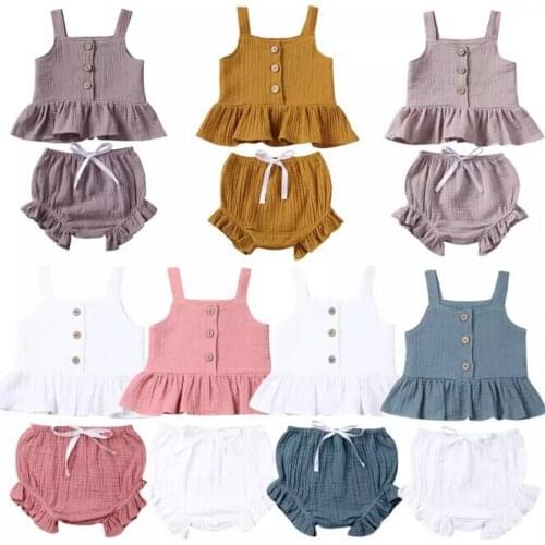 2020 Summer Newborn Baby Girl Outfit Clothes Solid Sleeveless Tops+Tutu Shorts Pants 2pcs Set 1-5Y
