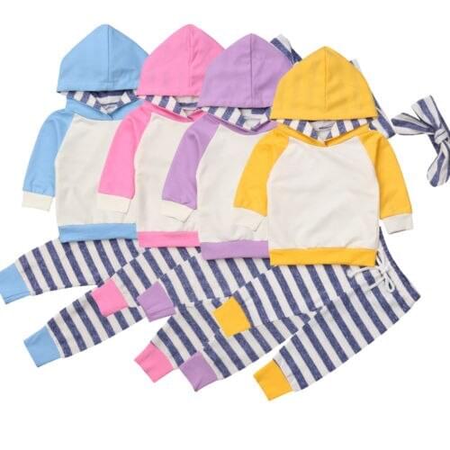3PCS Newborn Baby Girls Boys Striped Hoodies Tops+Striped Outfits Toddler Clothes Autumn Baby Clothing