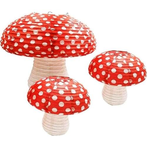 3D Mushroom Decor Large Mushroom Shaped Paper Lanterns for Forest Jungle Wonderland Theme Birthday Party Decor Hanging