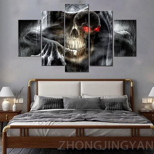 Canvas HD Prints Pictures For Living Room Decor 5 Pieces Hallween Horror Cool Skull Paintings Modular Posters Wall Art Framework
