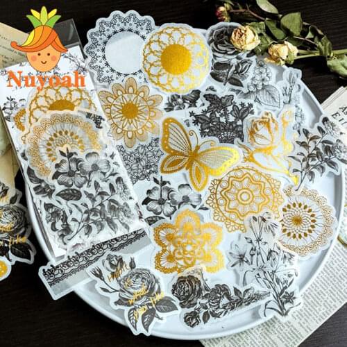 60pcs/Pack Vintage Stickers For Journal Flower Plant Stickers DIY Scrapbooking Collage Gold Skull Paper Diary Journaling Supplie