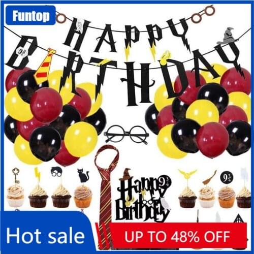 1 Set Cute Cartoon Happy Birthday Banner Cake Topper Flags Bunting Decor for Baby Kids Magic Theme Birthday Party Decoration