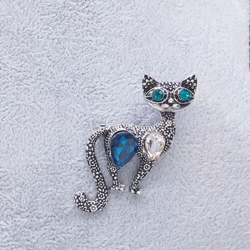 2021 Fashion Cat Crystal Brooch Pin Big Silver Color Pin Brooch Jewelry broches para ropa mujer XH7311S04