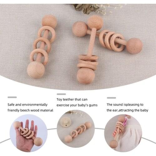 Wooden Rattles For Kids Montessori Baby Toys Babies Beech Wooden Rattle Soother Teether Molar Toy FPA Free Musical Chewing Items