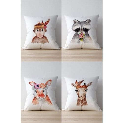 Double Side Printed With Monkey Pattern 4'Lü Suede Pillow Decorate Case Good Quality Stylish Home Garden Room Kitchen Gift Convenient Decorative Modern