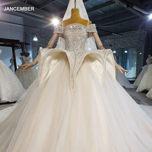 HTL2202 Classical Palace Wedding Dress Luxury Gown 2021 New Card Shoulder Diamond Beaded Backless Big Frill Lace Party Dress