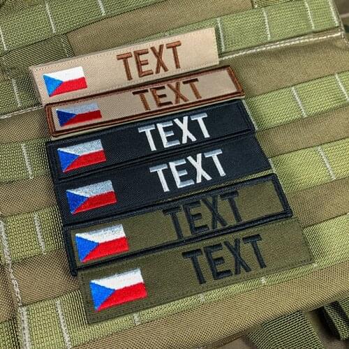 Custom Name Tape Czech Republic Flag Embroidery Patch Hook And Loop Multicam Green ACU Black AU FG Tan