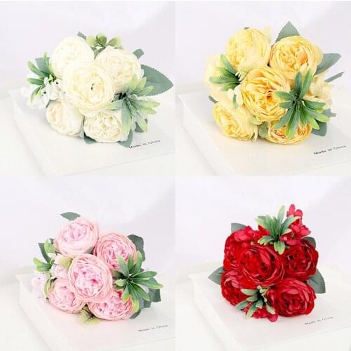 Artificial 1 bunch of 7 flower head decoration silk rose peony wedding bouquet high quality fake flower Christmas family wedding