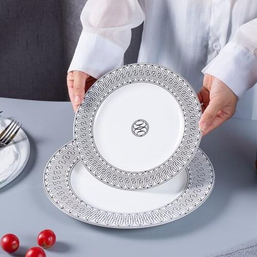 Bone China Dinner Plate Hotel Model Room Decoration Plate Restaurant Knife and Fork Steak Plate Ceramic Tableware