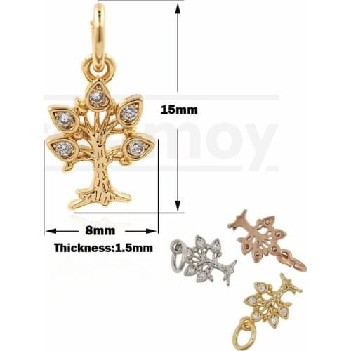 Brass Gilded Tree Of Life Pendant Cubic Zirconia Tree Necklace DIY Jewelry Bracelet Earring Accessories 15x8x1.5MM