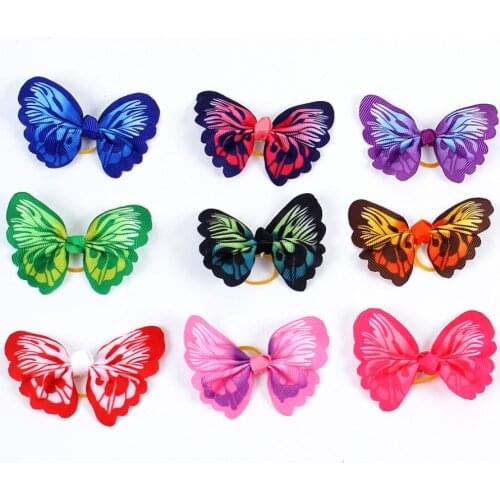 Cute Ribbon Pet Grooming Accessories Handmade Small Dog Cat Hair Bows with Elastic Rubber Band