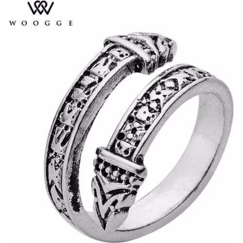 2018 Fashion Jewelry Norse Viking Adjustable Elder Futhark Runes Brazalete Dragon Ring Stainless Steel Snake Rings For Women Men