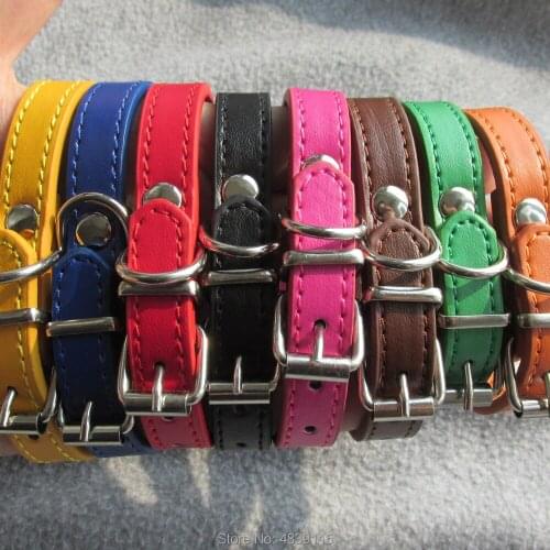 Cheap PU Leather Pet Collar Dog Collars for Cat and Small Dogs Mixed Colors Available 20pcs/lot