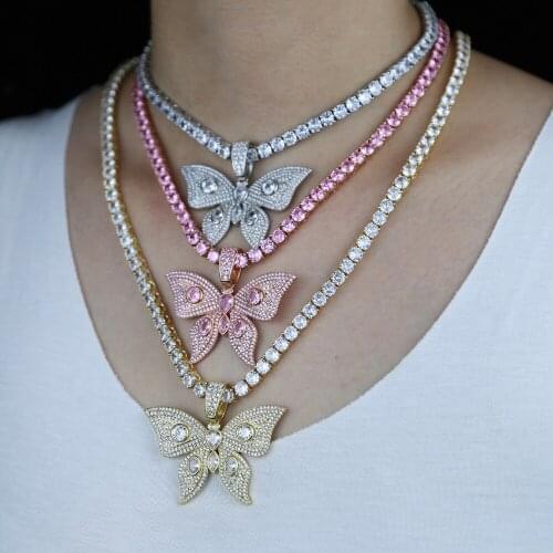 2021New fashion DesignIced Out Butterfly Shape Bling Bling Pendant Necklace Paved AAA Cz Dainty Jewelry For Women Wedding Gift