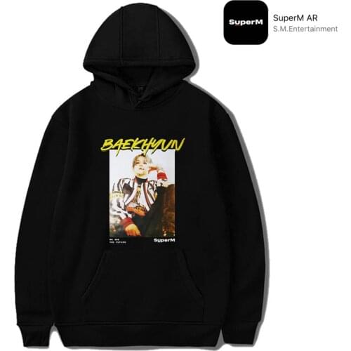 New Kpop SuperM AR BAEKHYUN KAI MARK TAEMIN TEN TAEYONG LUCAS Long Sleeve Hooded Sweatshirt Kpop Hoody Oversize Pullovers Hoodie