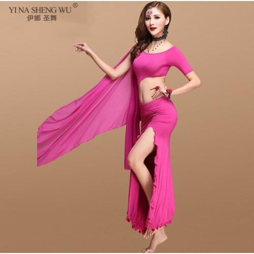New Women Sexy Fashion Bellydance Oriental Costumes Set Top Skirts Split Practice Clothes Top Skirt Professional Belly Dancewear