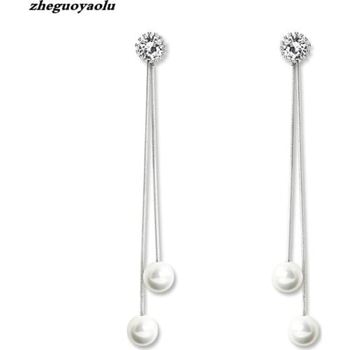 New Temperament Long Section Pearl Chain Exaggerated Earrings Rhinestone Tassel Personality 11cm Long Earings Fashion Jewelry