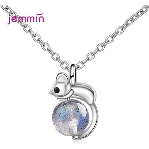 Cute Mini Mouse Pendant Necklace Moonlight Stone 925 Sterling Silver Clavicle Chain Jewelry For Women Girl Birthday Gift